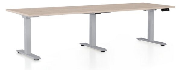 OfficeTech Long állítható magasságú asztal, 240 x 80 cm, szürke alap, tölgy