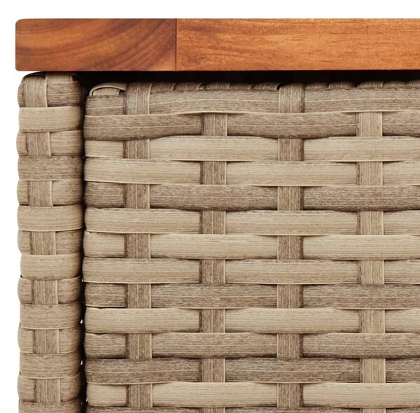 Bézs polyrattan kerti kisasztal fa asztallappal 58x27,5x55 cm