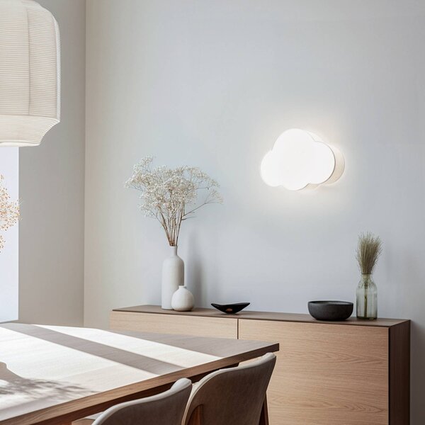 TK Lighting Cloud fali világítás, bézs, 43 cm széles, textil, felhő, E27, dimmelhető, Krém / borostyánsárga, Gyermekszoba, Textil / szövet / selyem, Fiatalos életstílus