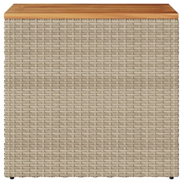 Bézs polyrattan kerti kisasztal fa asztallappal 58x27,5x55 cm