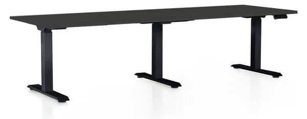 OfficeTech Long állítható magasságú asztal, 240 x 80 cm, fekete alap, fekete