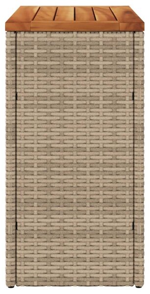 Bézs polyrattan kerti kisasztal fa asztallappal 58x27,5x55 cm