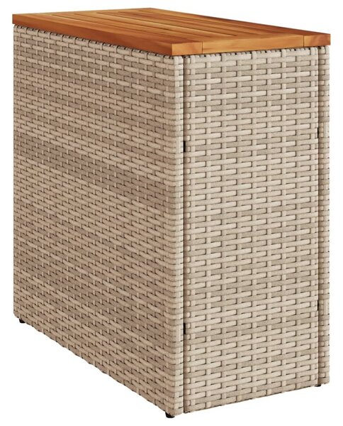 Bézs polyrattan kerti kisasztal fa asztallappal 58x27,5x55 cm
