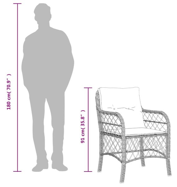 2 db fekete polyrattan kerti szék párnával