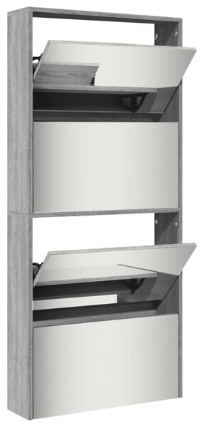 Szürke sonoma 4 szintes cipőszekrény tükörrel 63 x 17 x 134 cm