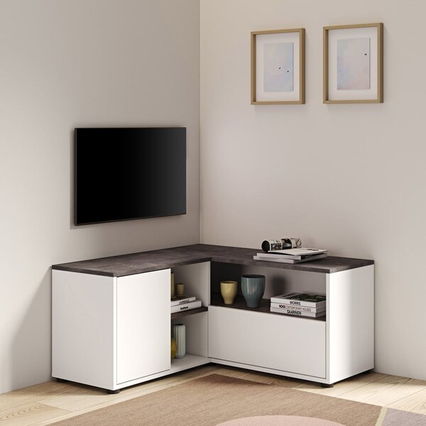 Fehér-szürke TV-állvány beton dekorral 90x45 cm Angle – TemaHome