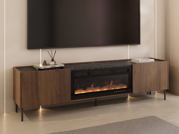 TV-állvány Comfivo Belviro II, Edzett üveg, Laminált forgácslap, 55x200x37cm, Dió, Fekete márvány