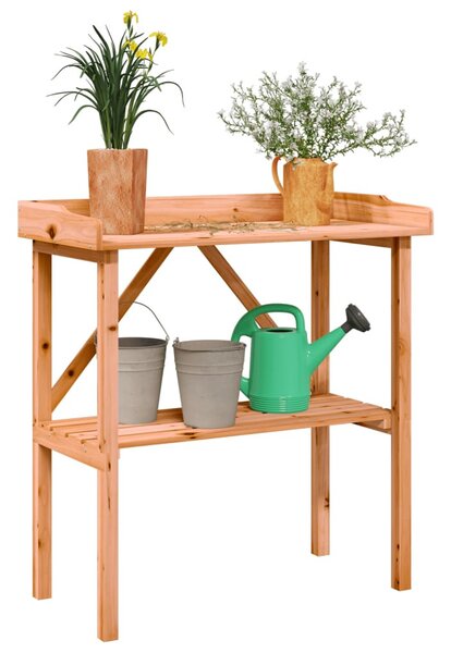 Barna tömör fenyőfa növénytartó asztal polccal 78x38x82,5 cm
