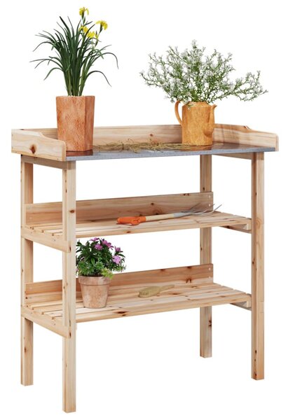Tömör fenyőfa növénytartó asztal polcokkal 78x38x82,5 cm