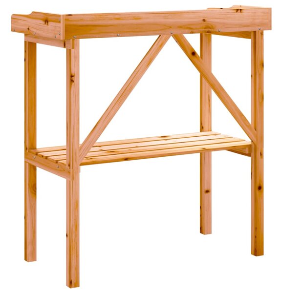 Barna tömör fenyőfa növénytartó asztal polccal 78x38x82,5 cm