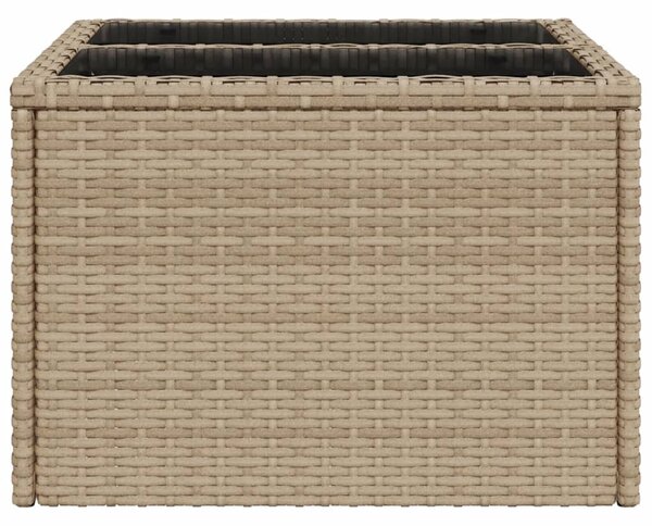 Bézs polyrattan üveglapos kerti asztal 55 x 55 x 37 cm