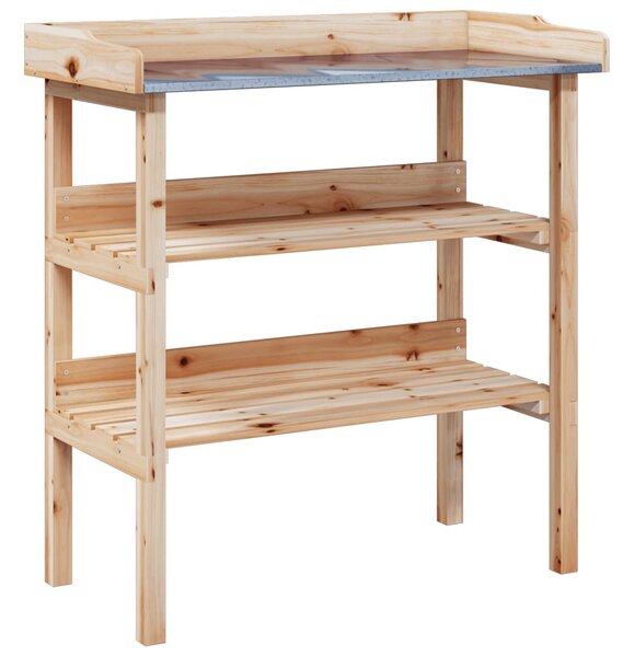 Tömör fenyőfa növénytartó asztal polcokkal 78x38x82,5 cm