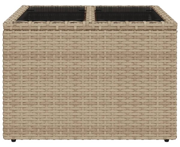 Bézs polyrattan üveglapos kerti asztal 55 x 55 x 37 cm