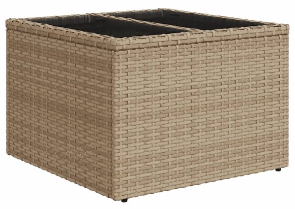 Bézs polyrattan üveglapos kerti asztal 55 x 55 x 37 cm