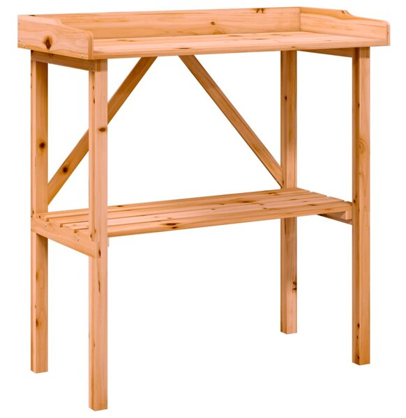 Barna tömör fenyőfa növénytartó asztal polccal 78x38x82,5 cm