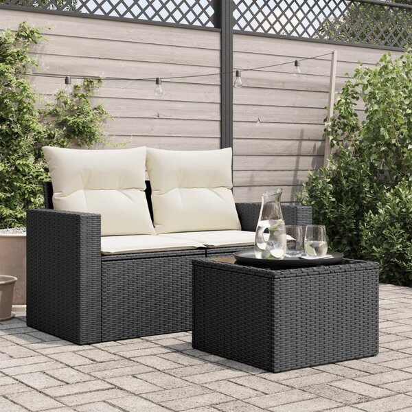 Fekete üveglapú kerti asztal 55 x 55 x 37 cm polyrattan