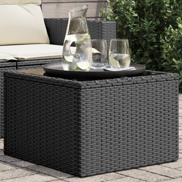 Fekete üveglapú kerti asztal 55 x 55 x 37 cm polyrattan