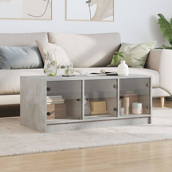 Betonszürke dohányzóasztal üvegajtókkal 102 x 50 x 42 cm