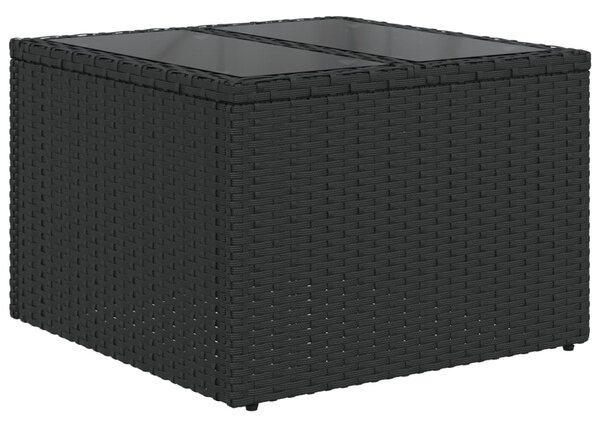 Fekete üveglapú kerti asztal 55 x 55 x 37 cm polyrattan