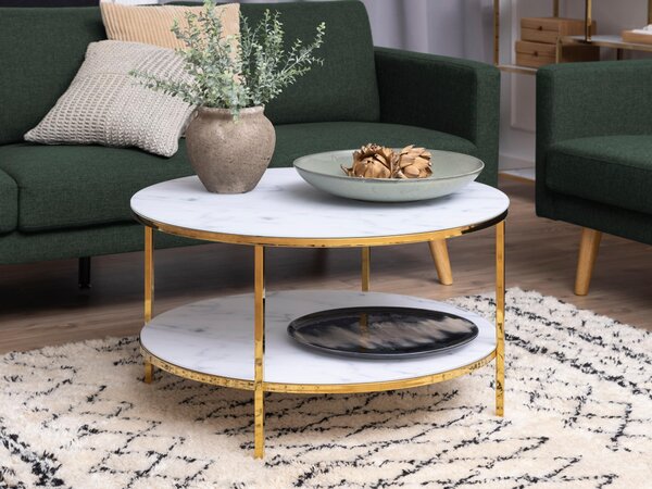 Dohányzóasztal Norsica 554, Fém, 45cm, Fehér márvány, Aranysárga