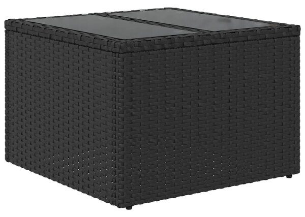 Fekete üveglapú kerti asztal 55 x 55 x 37 cm polyrattan