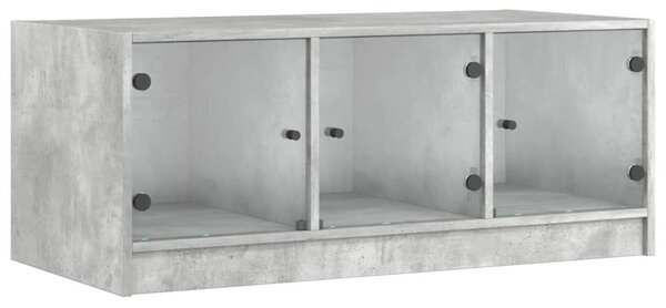 Betonszürke dohányzóasztal üvegajtókkal 102 x 50 x 42 cm