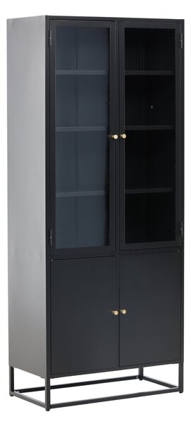 Könyvespolc Evasevu 102, Zárt, Ajtókkal, Fém, Edzett üveg, 190x80x41cm, Fekete