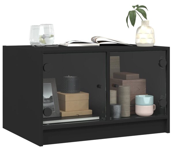 Fekete dohányzóasztal üvegajtókkal 68x50x42 cm