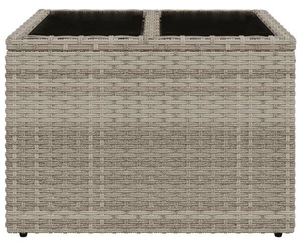Világosszürke polyrattan üveglapos kerti asztal 55x55x37 cm