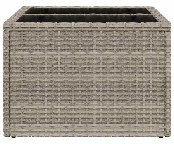 Világosszürke polyrattan üveglapos kerti asztal 55x55x37 cm