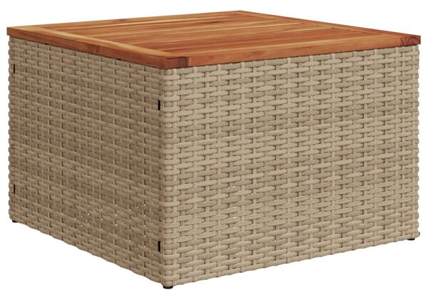 Bézs polyrattan és akácfa kerti asztal 55 x 55 x 37 cm