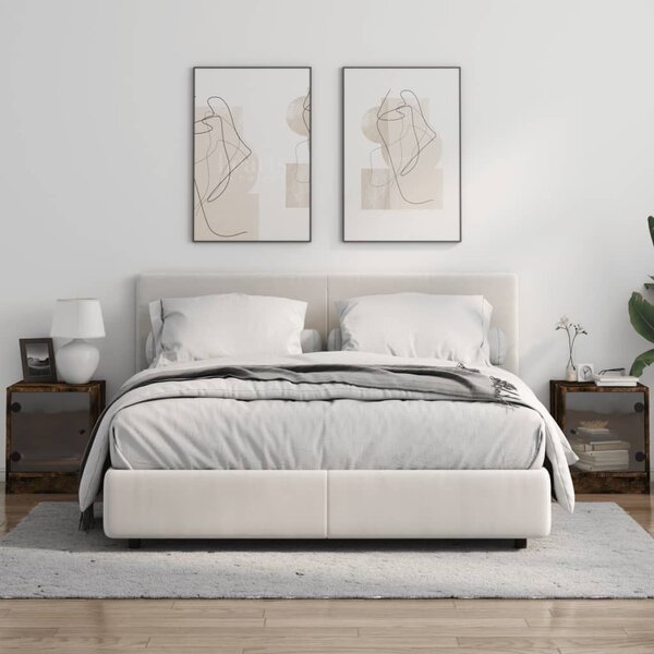 2 db füstös tölgy színű éjjeliszekrény üvegajtókkal 35x37x42 cm