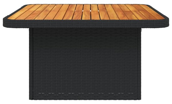 Fekete polyrattan és akácfa kerti asztal 80 x 80 x 71 cm