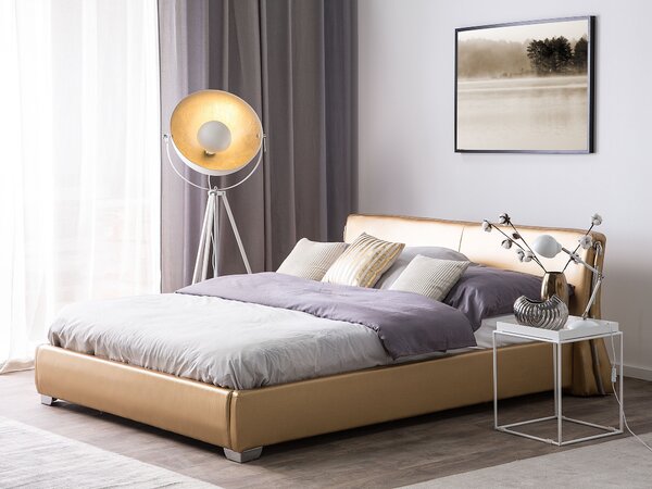 Ágy LED világítással Bőr PARIS 140 x 200 cm LED Arany