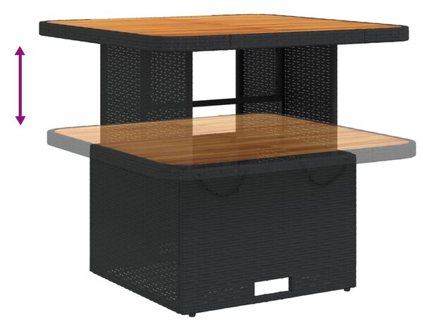 Fekete polyrattan és akácfa kerti asztal 80 x 80 x 71 cm