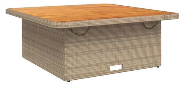 Bézs polyrattan és akácfa kerti asztal 110 x 110 x 71 cm