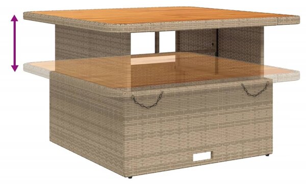 Bézs polyrattan és akácfa kerti asztal 110 x 110 x 71 cm