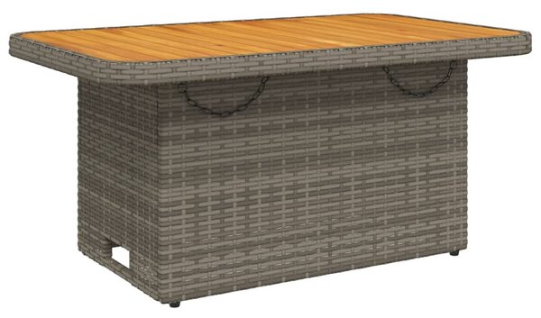 Szürke polyrattan és akácfa kerti asztal 90 x 55 x 71 cm