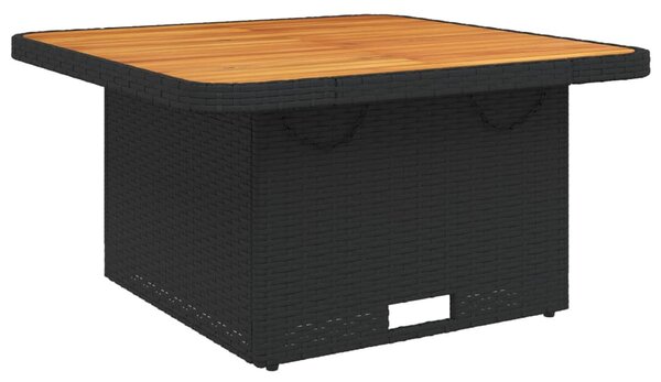 Fekete polyrattan és akácfa kerti asztal 80 x 80 x 71 cm