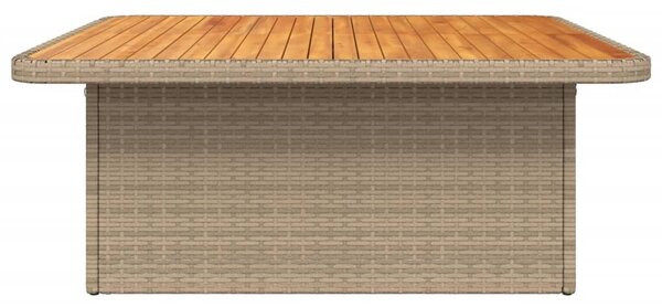 Bézs polyrattan és akácfa kerti asztal 110 x 110 x 71 cm