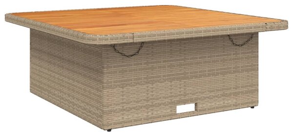 Bézs polyrattan és akácfa kerti asztal 110 x 110 x 71 cm