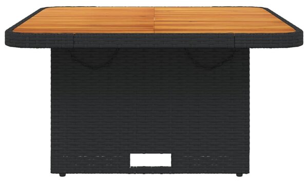Fekete polyrattan és akácfa kerti asztal 80 x 80 x 71 cm