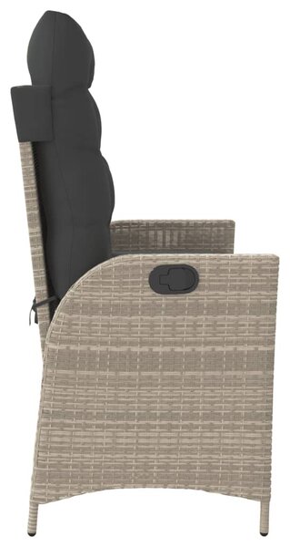 Világosszürke polyrattan dönthető kerti pad párnával