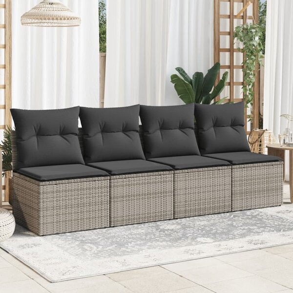 4 személyes szürke polyrattan kerti kanapé párnával