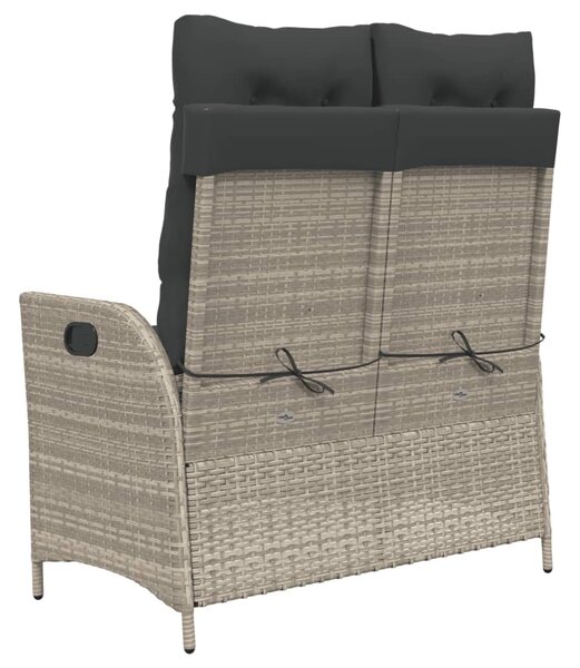 Világosszürke polyrattan dönthető kerti pad párnával