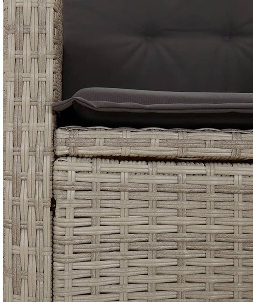 Világosszürke polyrattan dönthető kerti pad párnával
