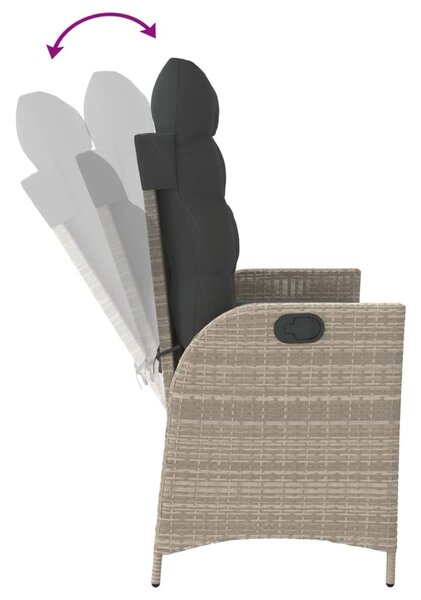 Világosszürke polyrattan dönthető kerti pad párnával