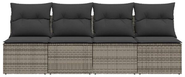 4 személyes szürke polyrattan kerti kanapé párnával