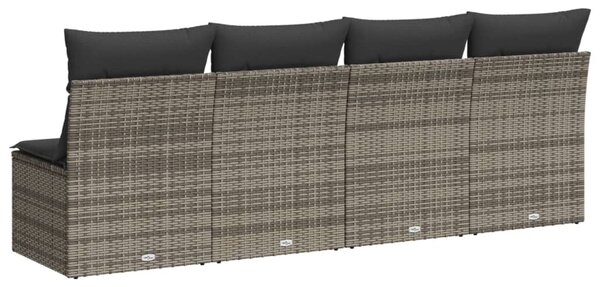 4 személyes szürke polyrattan kerti kanapé párnával