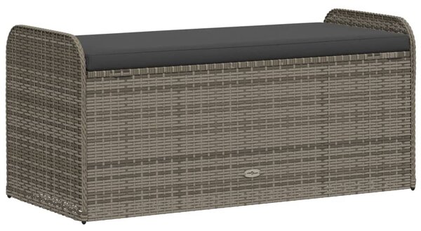 Szürke polyrattan tárolópad párnával 115 x 51 x 52 cm